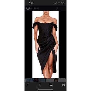House Of CB Loretta Black Satin Off The Shoulder Dress Small